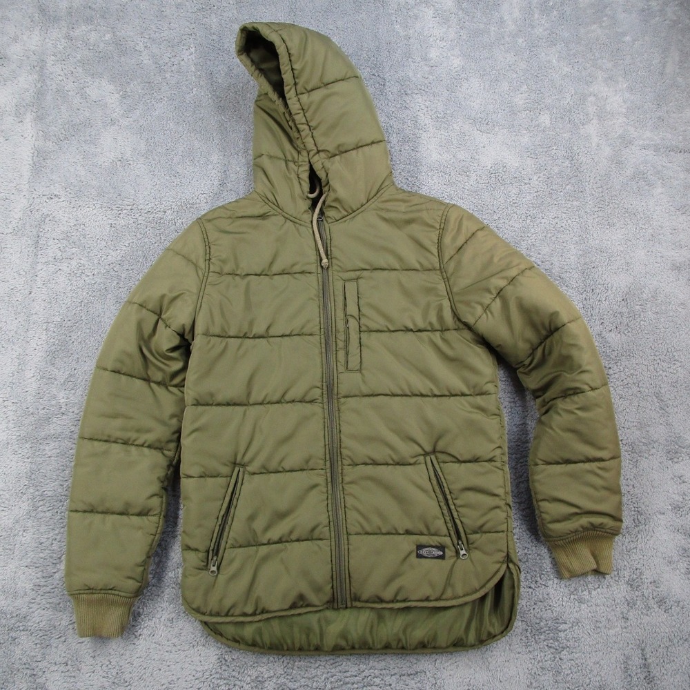 CPO Provisions Mens Olive Green Quilted Puffer Jacket Hooded Full Zip Small